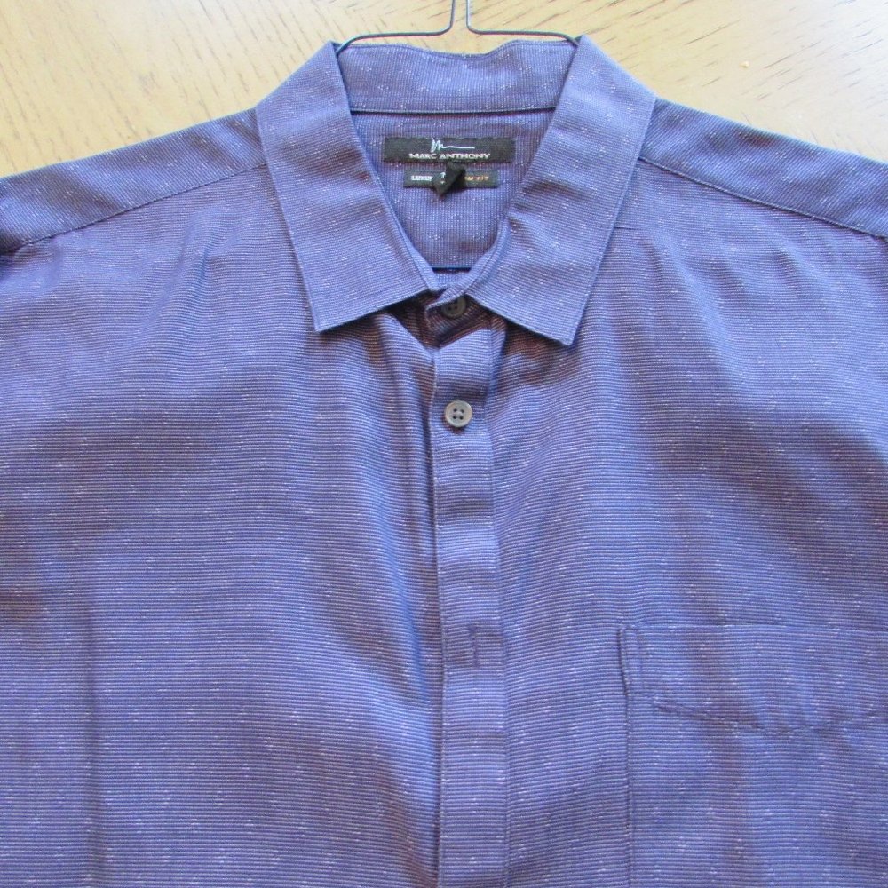 Marc Anthony Mens Dress Button Down Shirt Purple Swiss Dot Pattern XXL Slim Fit